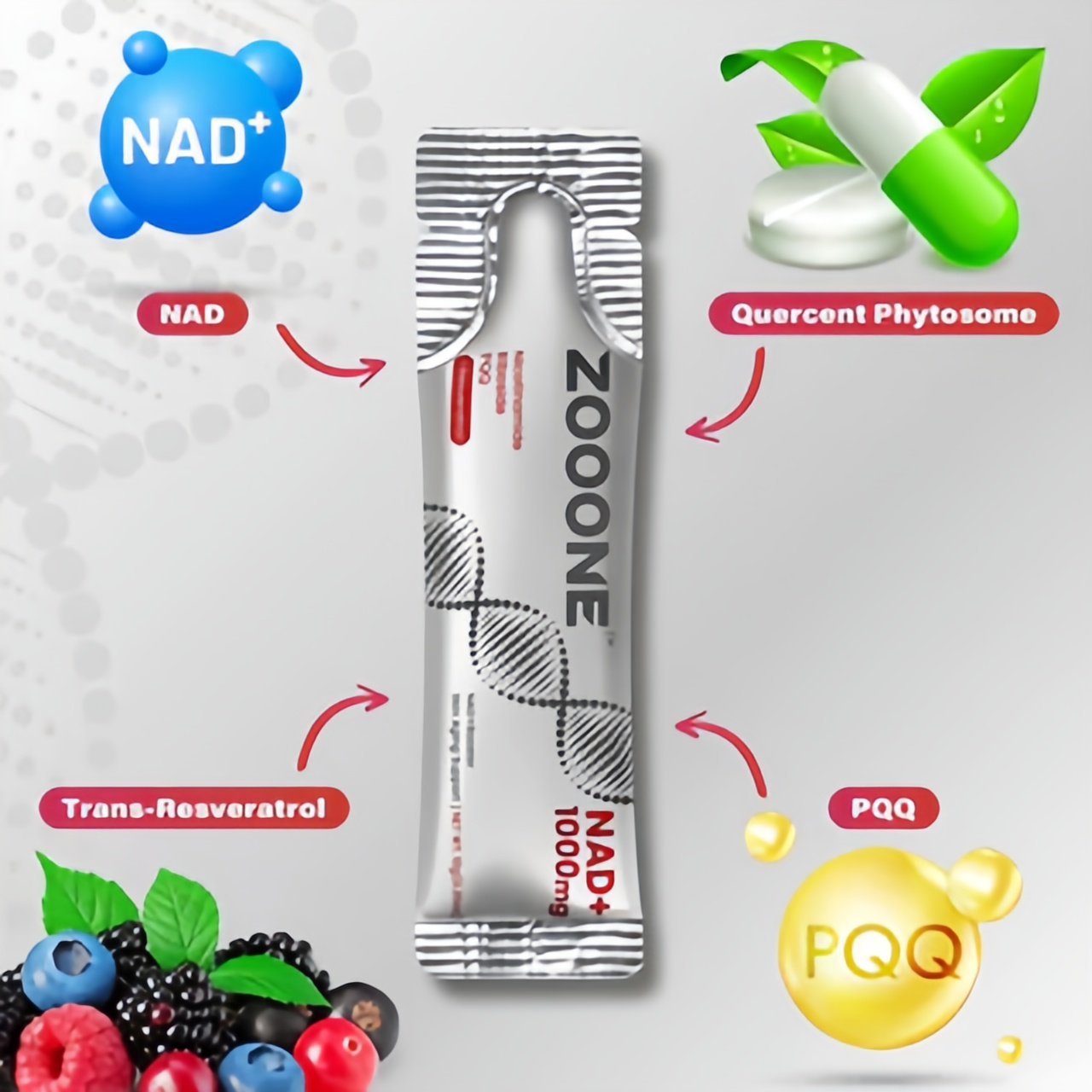 Zooone NR1000-NAD+ Berry Flavor Drink Mix for SkinAging Support, Energy, and Focus-30 Pack